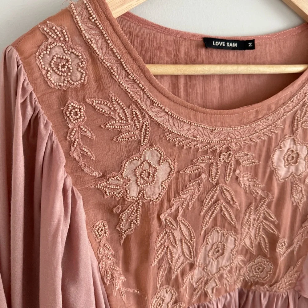 Anthropologie Love Sam Fluttered and Beaded Blouse Medium - Picture 7 of 14